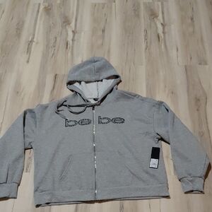 New With Tag Bebe Light Gray Zip-Up Hoodie